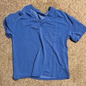 Women's Blue Striped Short Sleeve Top